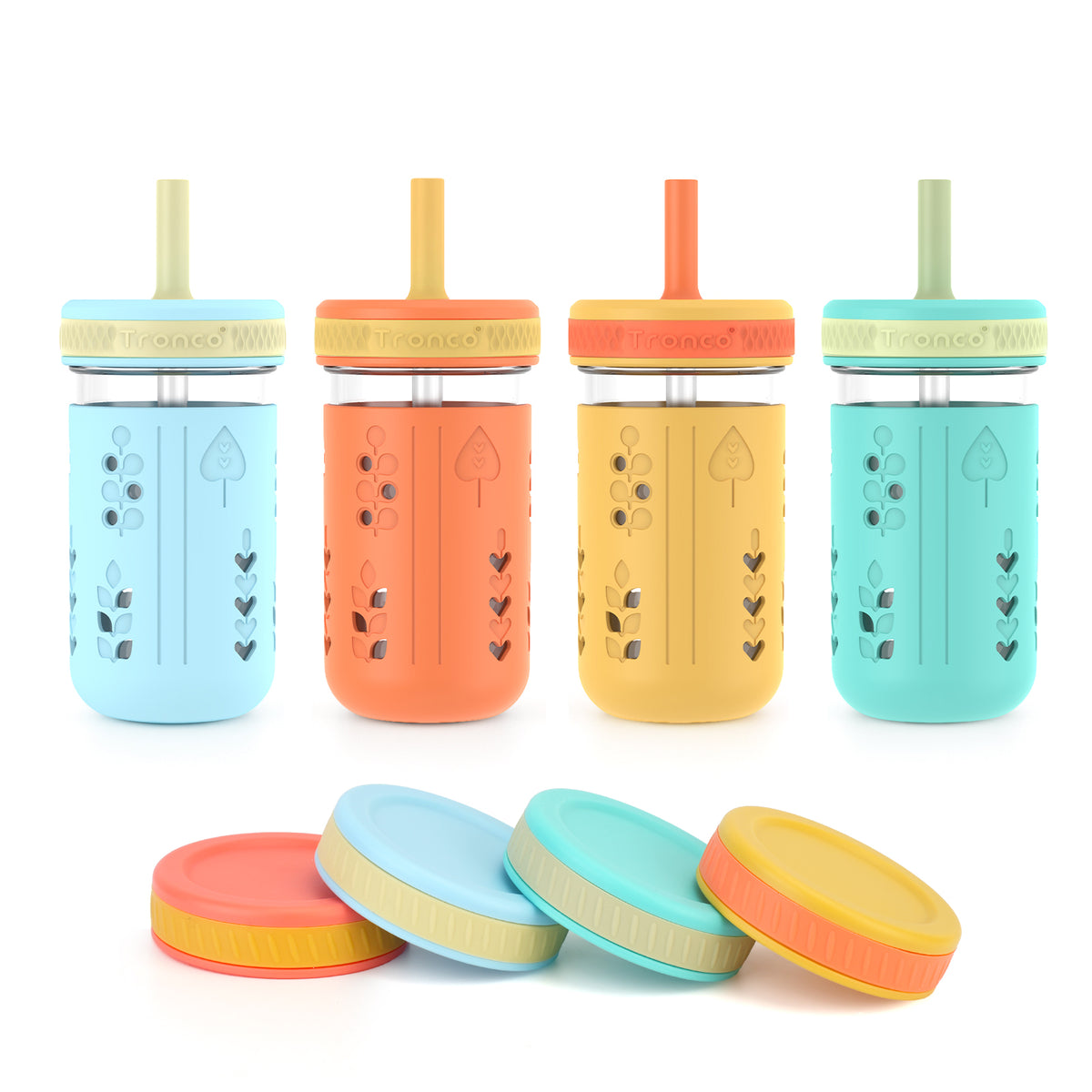 Tronco 12 oz Glass Sippy Cups for Kids, 4-Pack