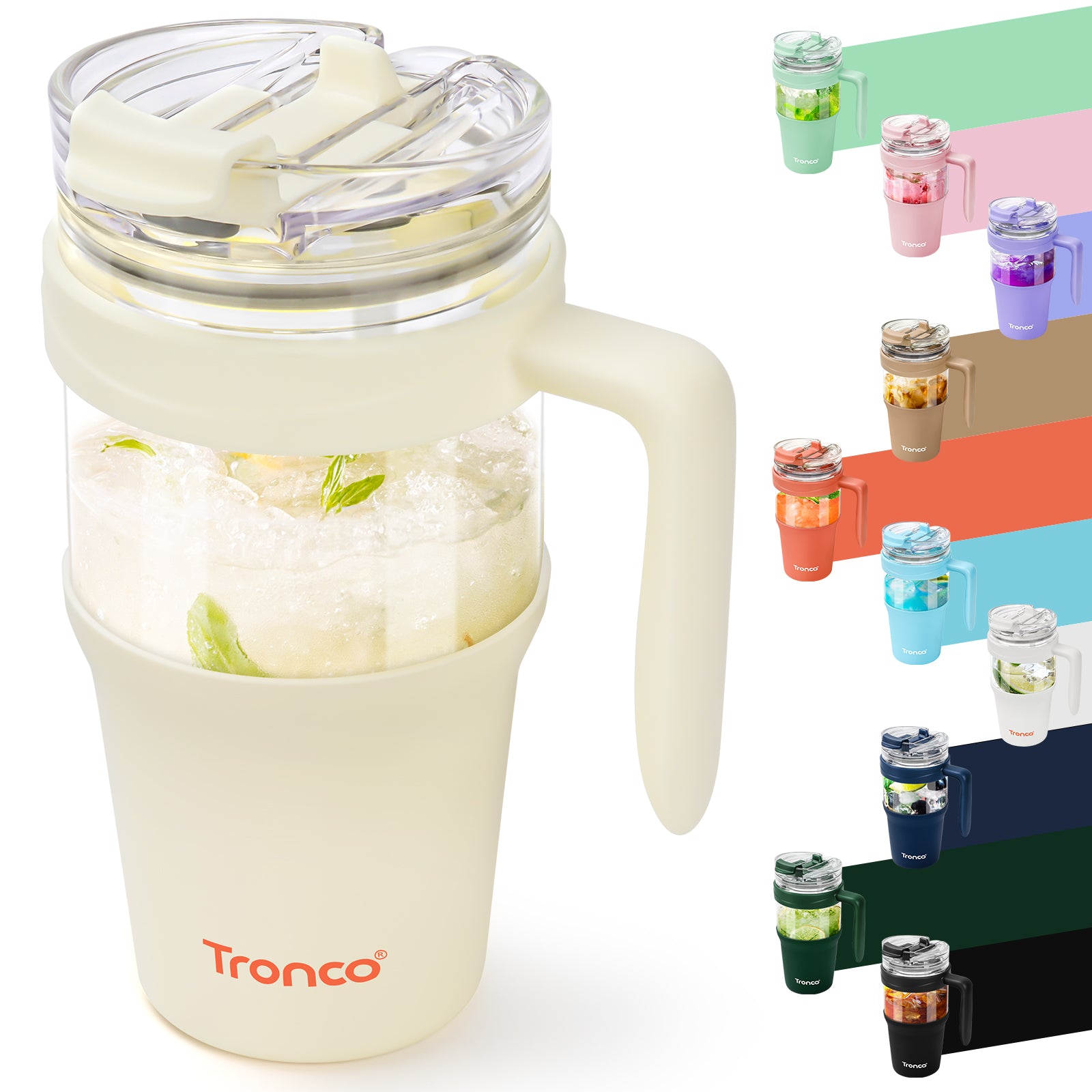 Tronco 32 oz Glass Tumbler with Handle and Bamboo Lid