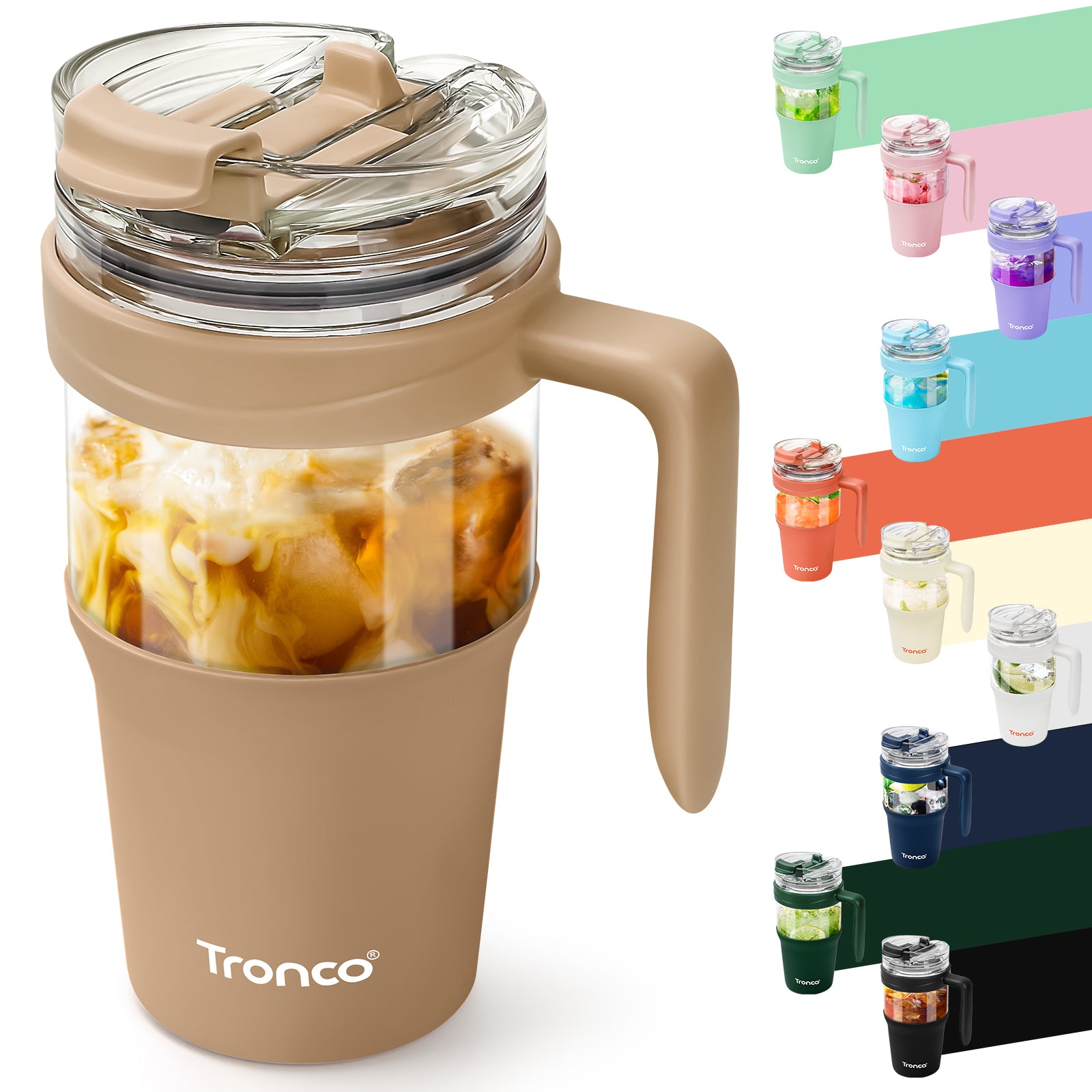 Tronco 32 oz Glass Tumbler with Handle and Bamboo Lid
