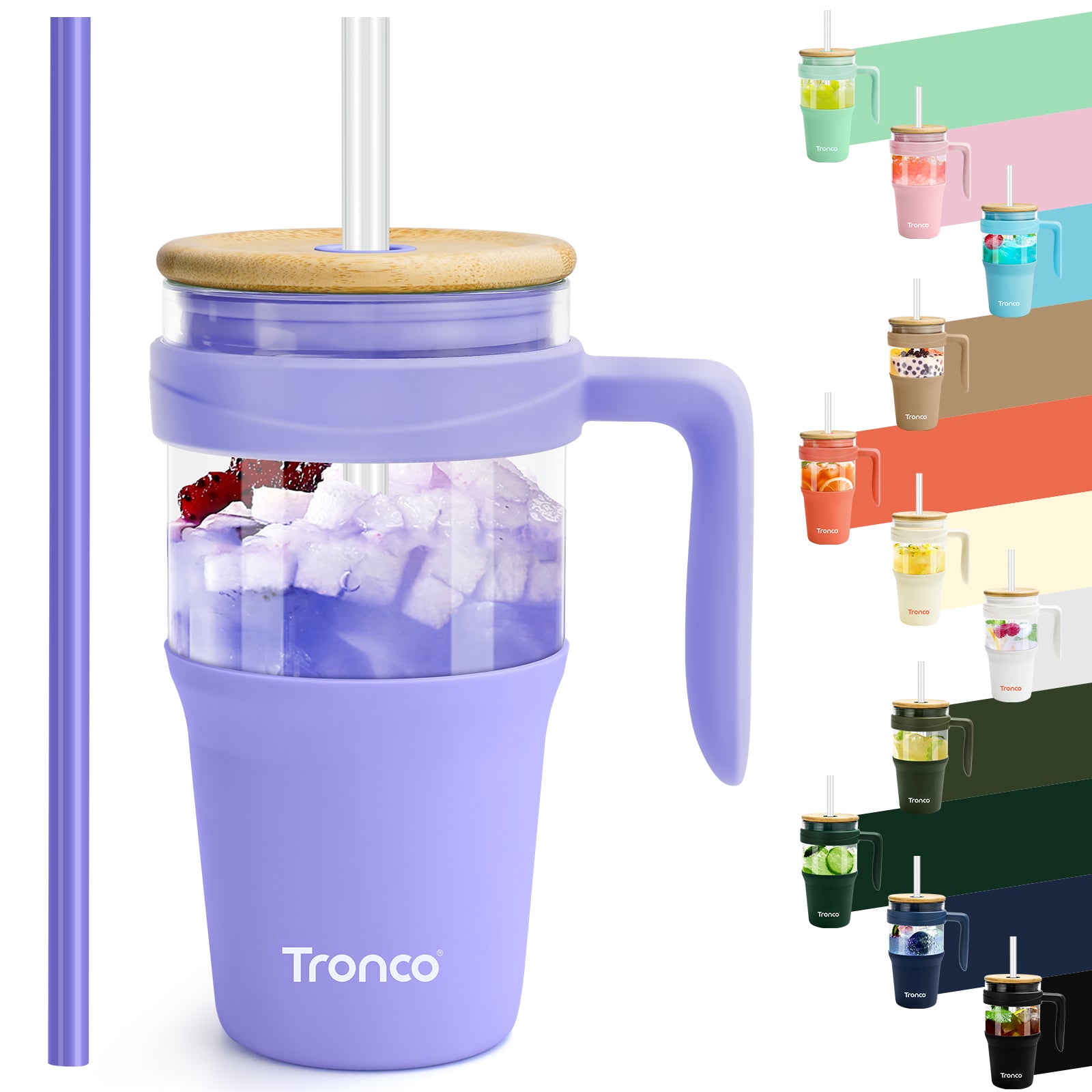Tronco 32 oz Glass Tumbler with Handle and Flip Straw Lid