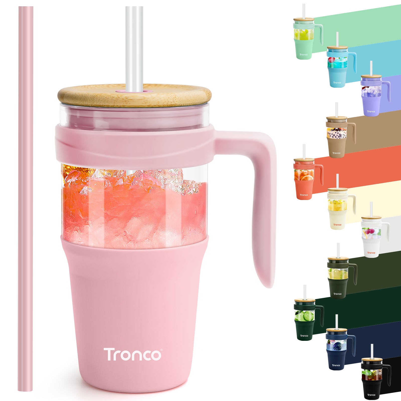 Tronco 32 oz Glass Tumbler with Handle and Flip Straw Lid