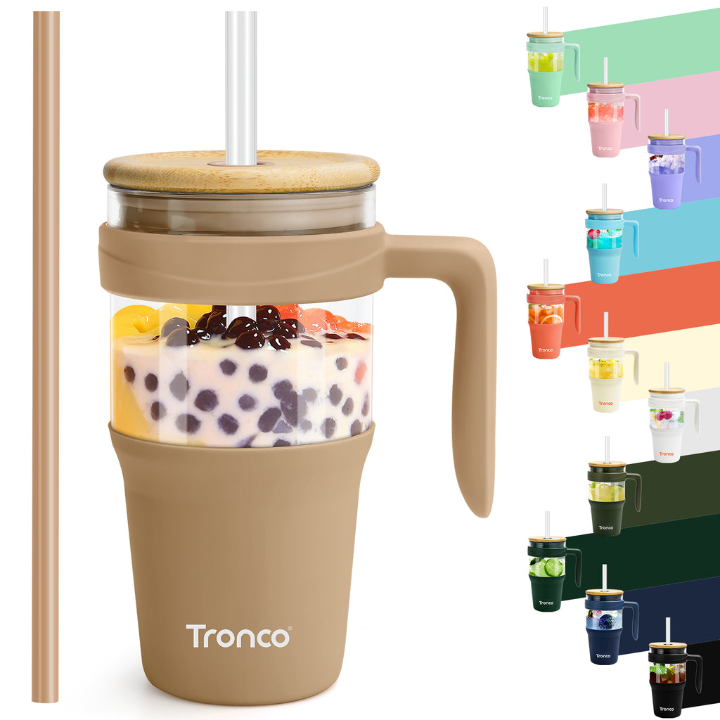 Tronco 32 oz Glass Tumbler with Handle and Flip Straw Lid