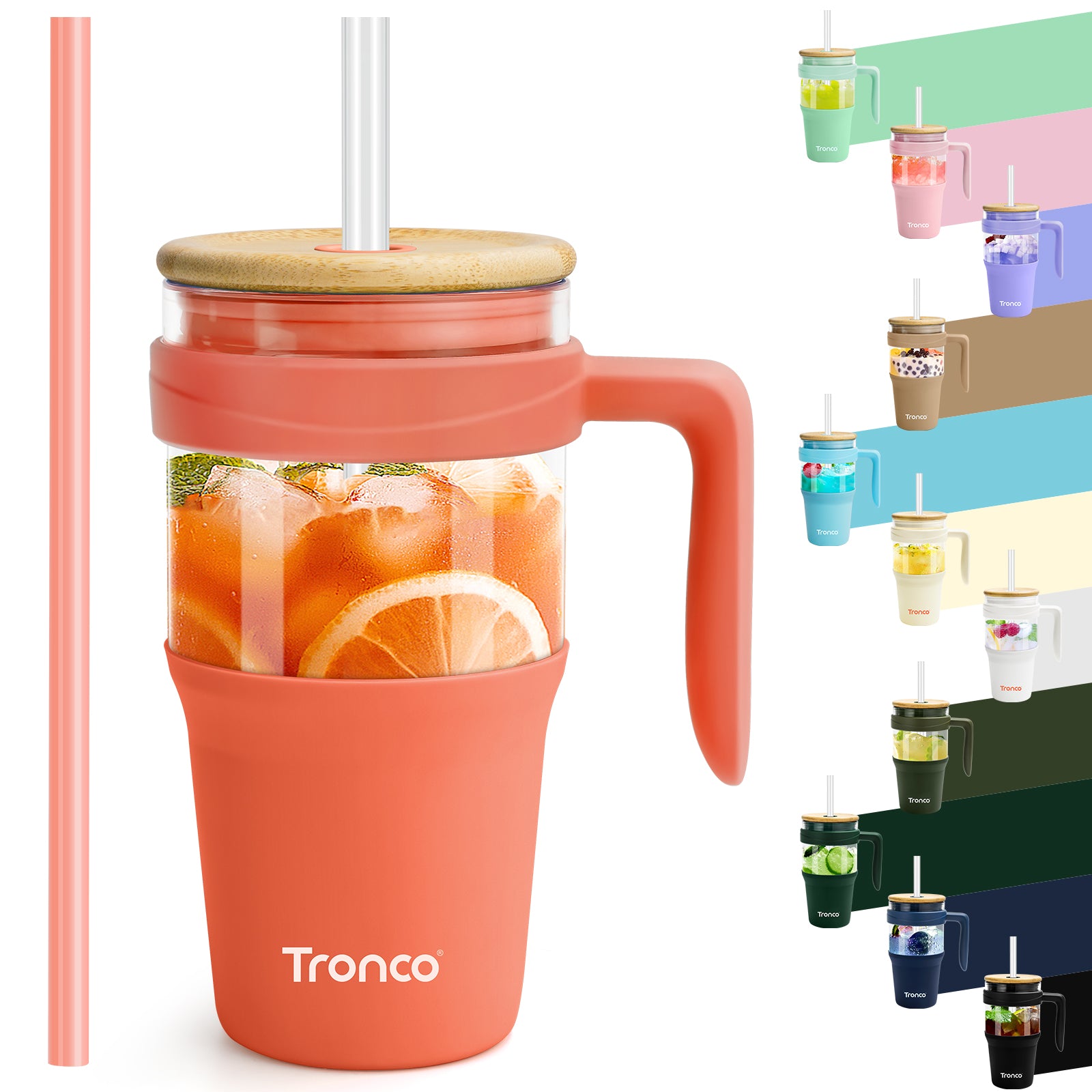 Tronco 32 oz Glass Tumbler with Handle and Flip Straw Lid