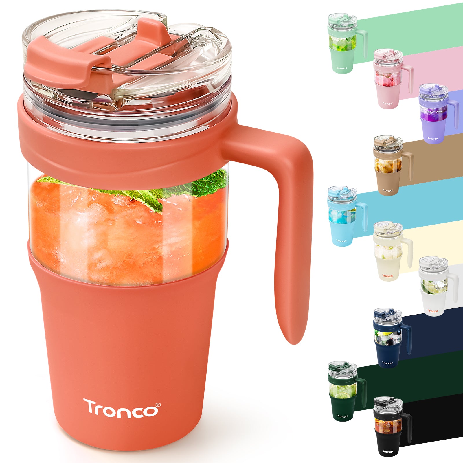 Tronco 32 oz Glass Tumbler with Handle and Bamboo Lid