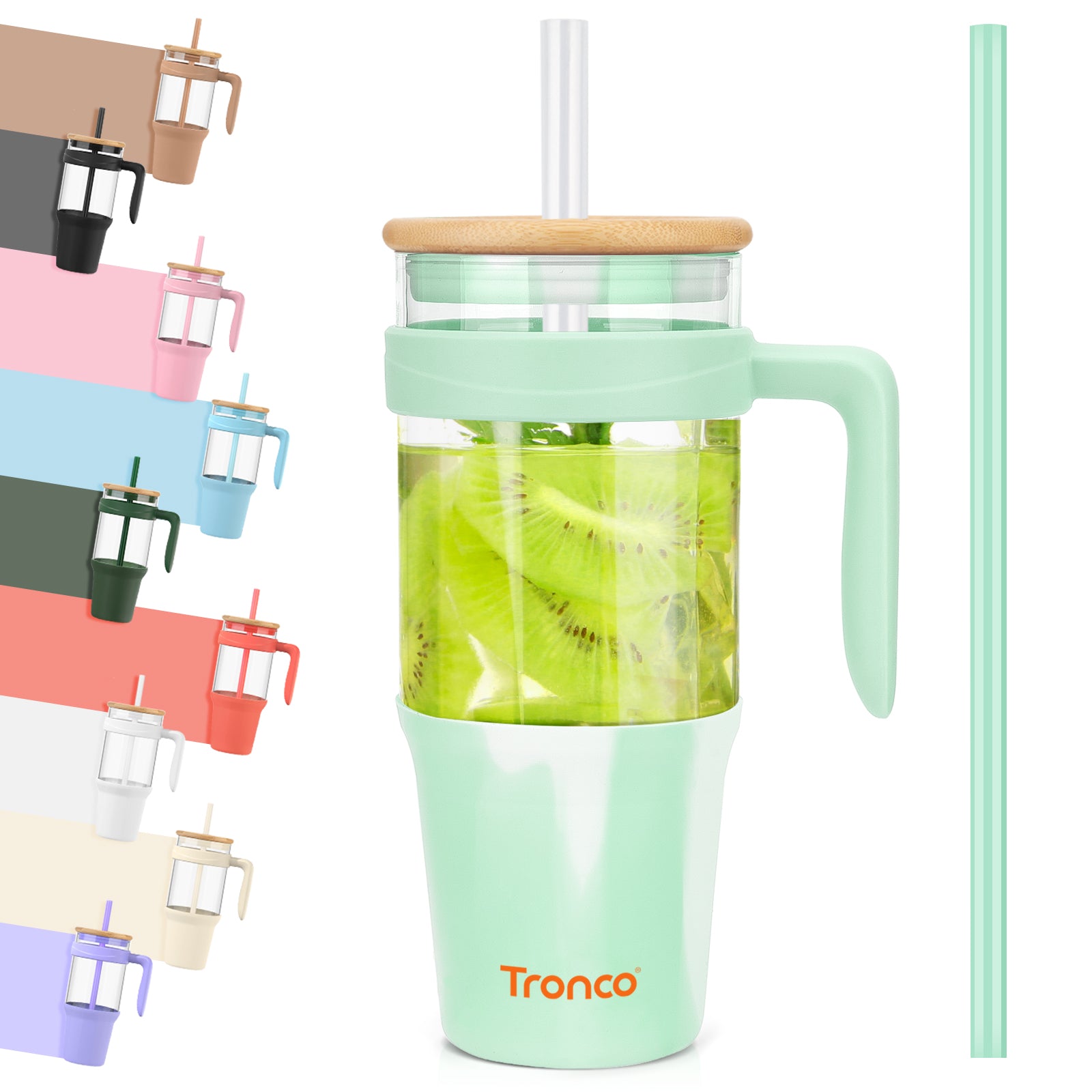 Tronco 40 oz Glass Tumbler with Handle and Flip Straw Lid