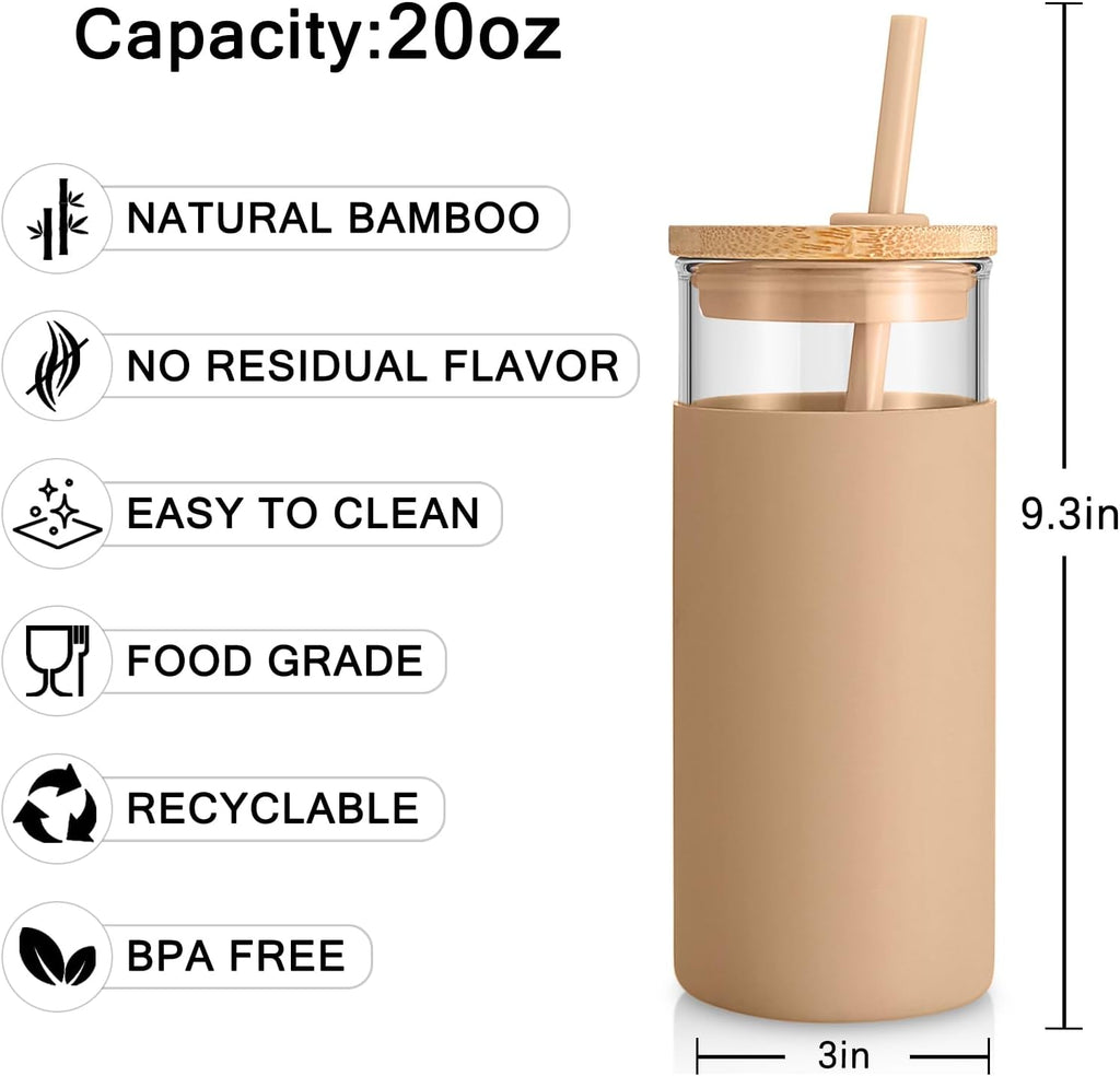 Tronco 20 oz Glass Tumbler with Bamboo Lid and Straw