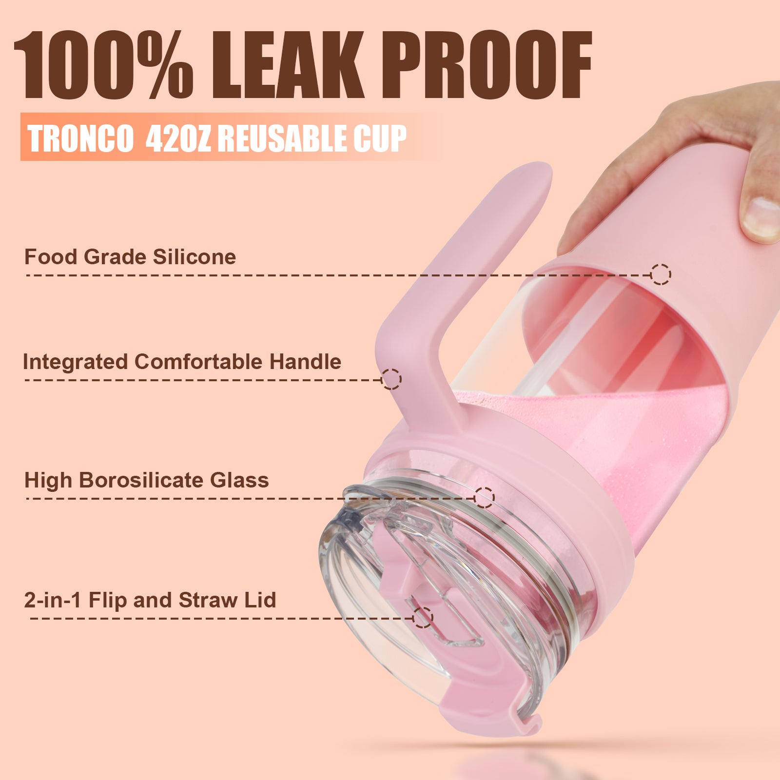 Tronco 40oz Glass Tumbler with Straw and Lid
