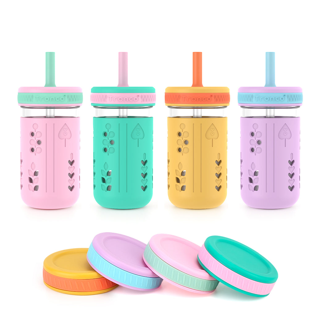 Tronco 12 oz Glass Sippy Cups for Kids, 4-Pack