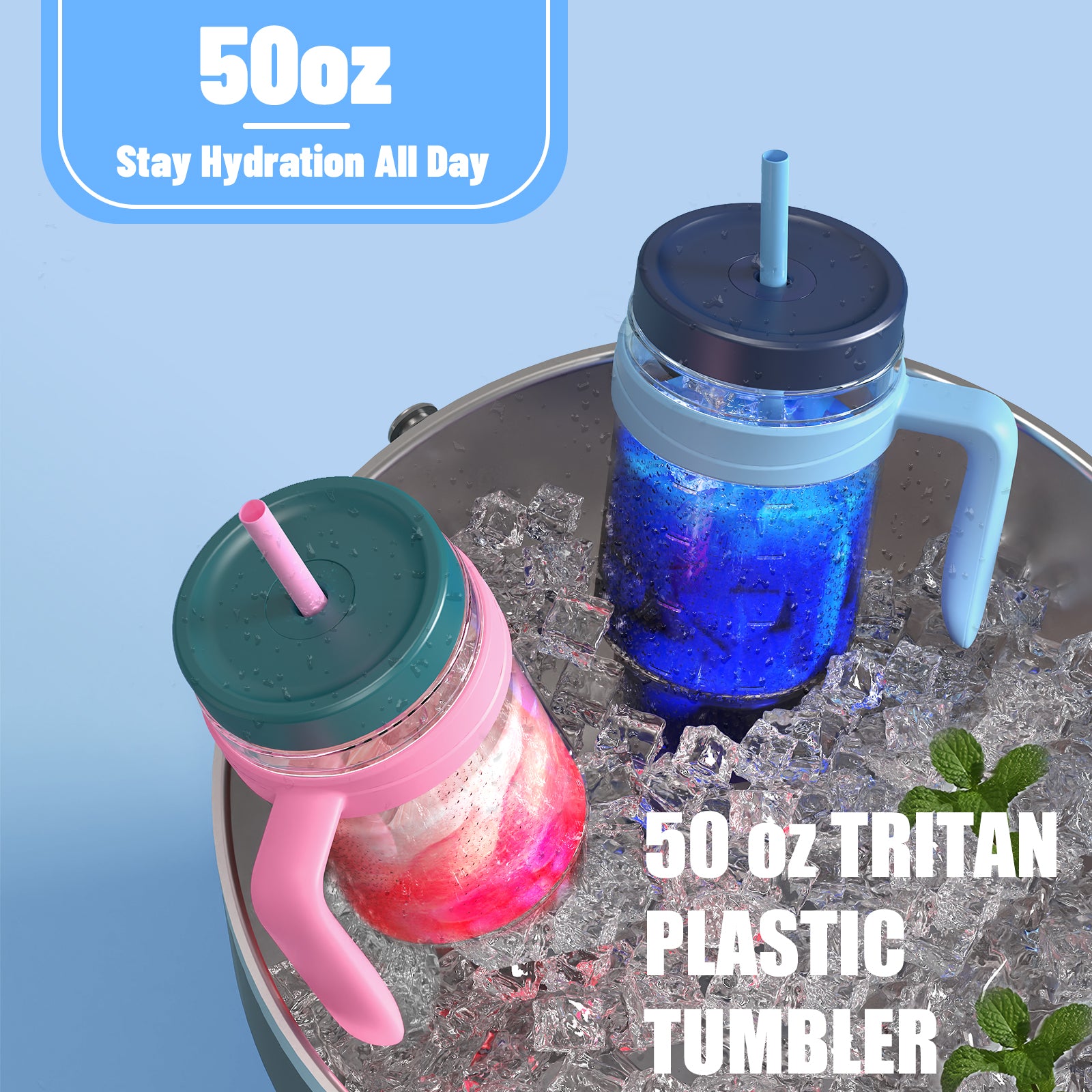 Tronco 50 oz Tritan Tumbler with Lid and Straw