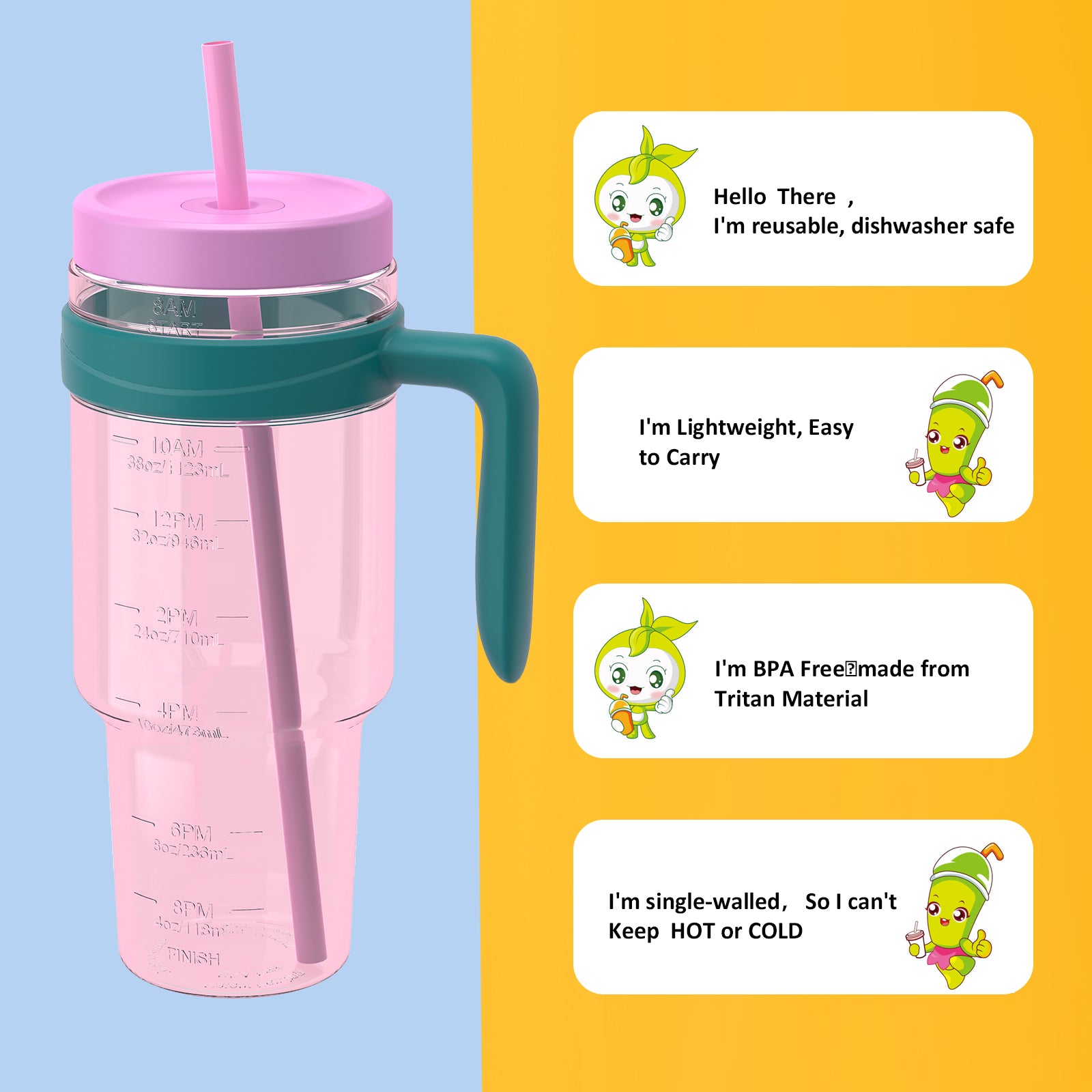 Tronco 50 oz Tritan Tumbler with Lid and Straw