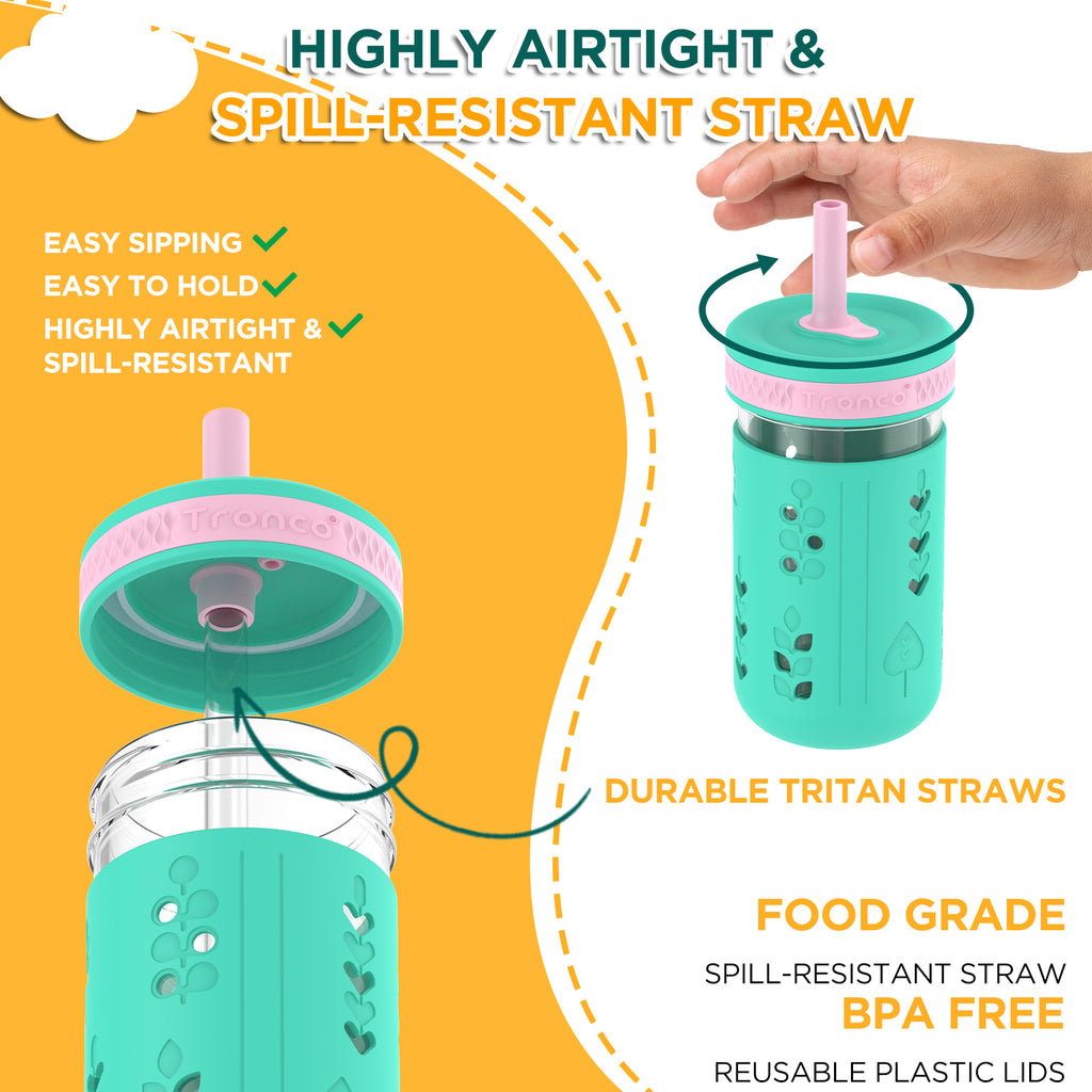 Tronco 12 oz Glass Sippy Cups for Kids, 4-Pack
