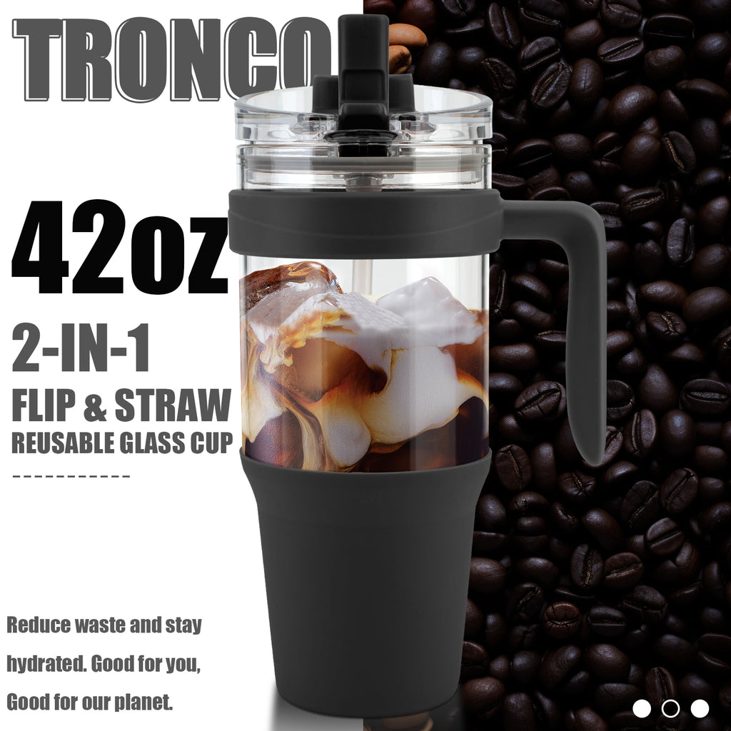 Tronco 40oz Glass Tumbler with Straw and Lid