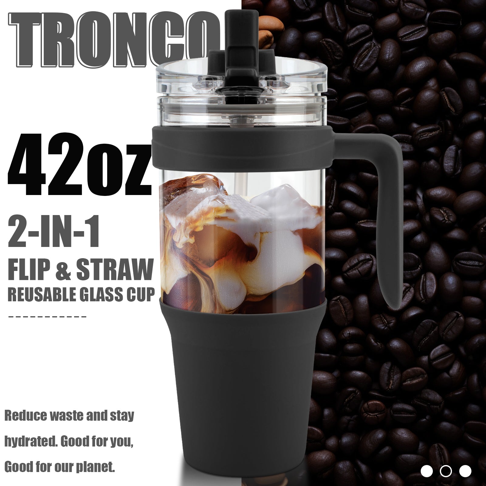 Tronco 40oz Glass Tumbler with Straw and Lid