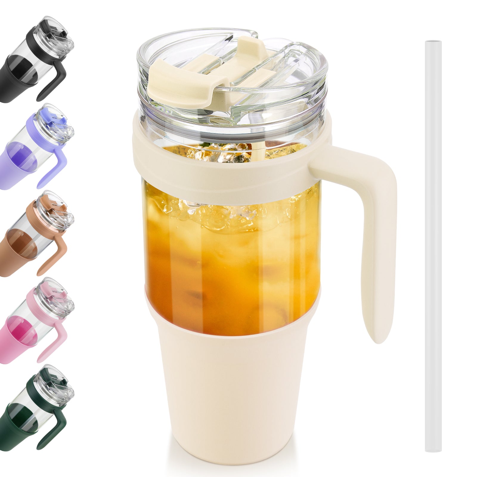 Tronco 40oz Glass Tumbler with Straw and Lid