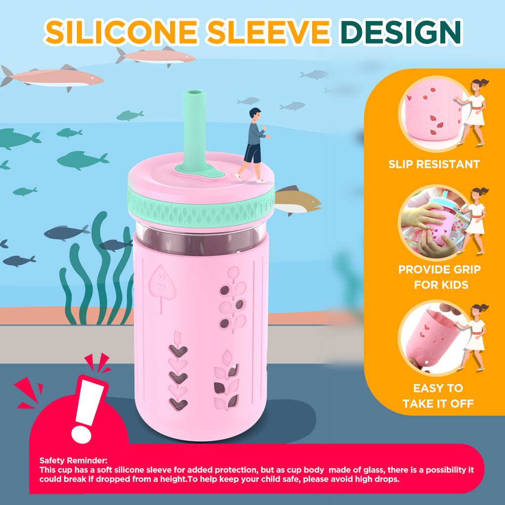 Tronco 12 oz Glass Sippy Cups for Kids, 4-Pack