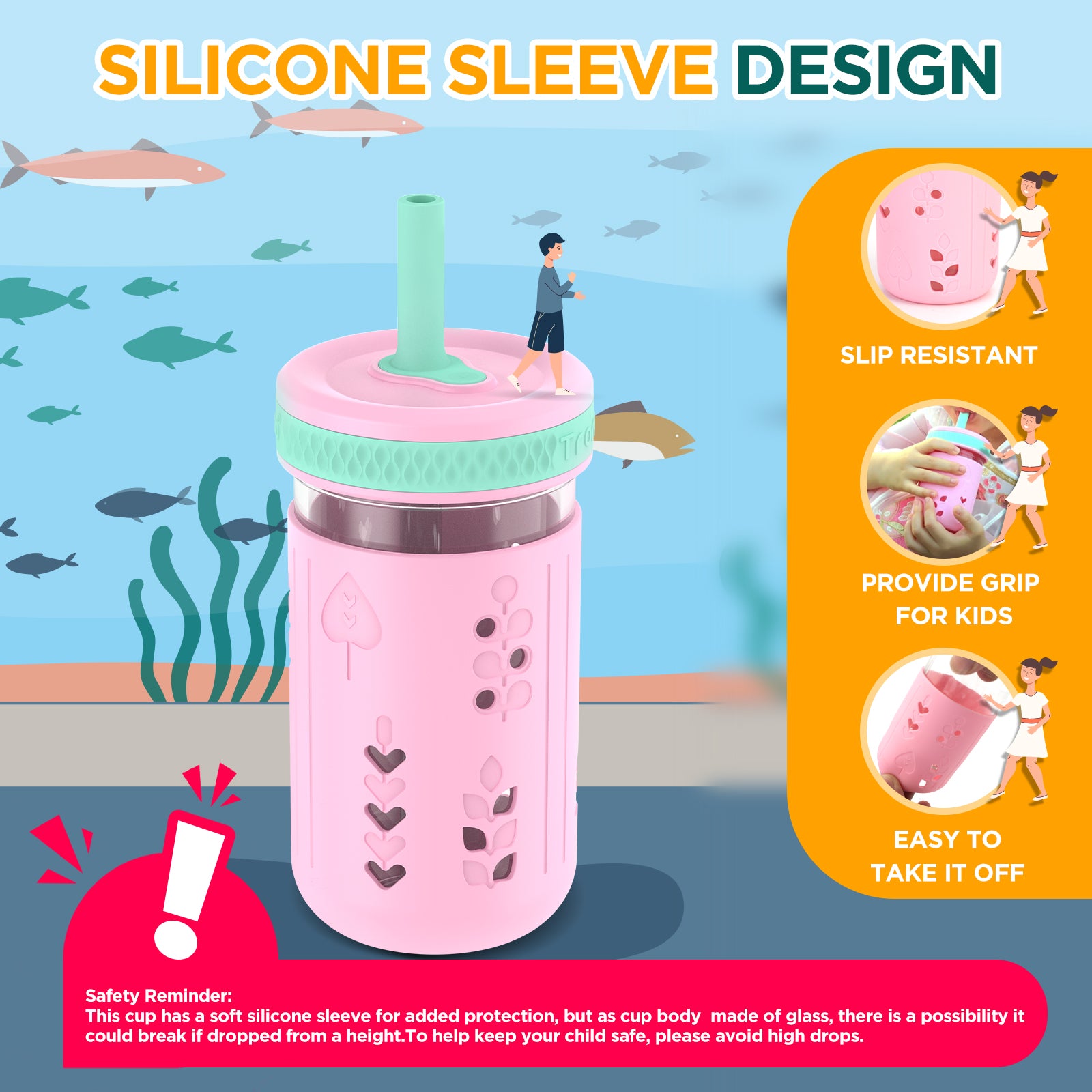 Tronco 12 oz Glass Sippy Cups for Kids, 4-Pack