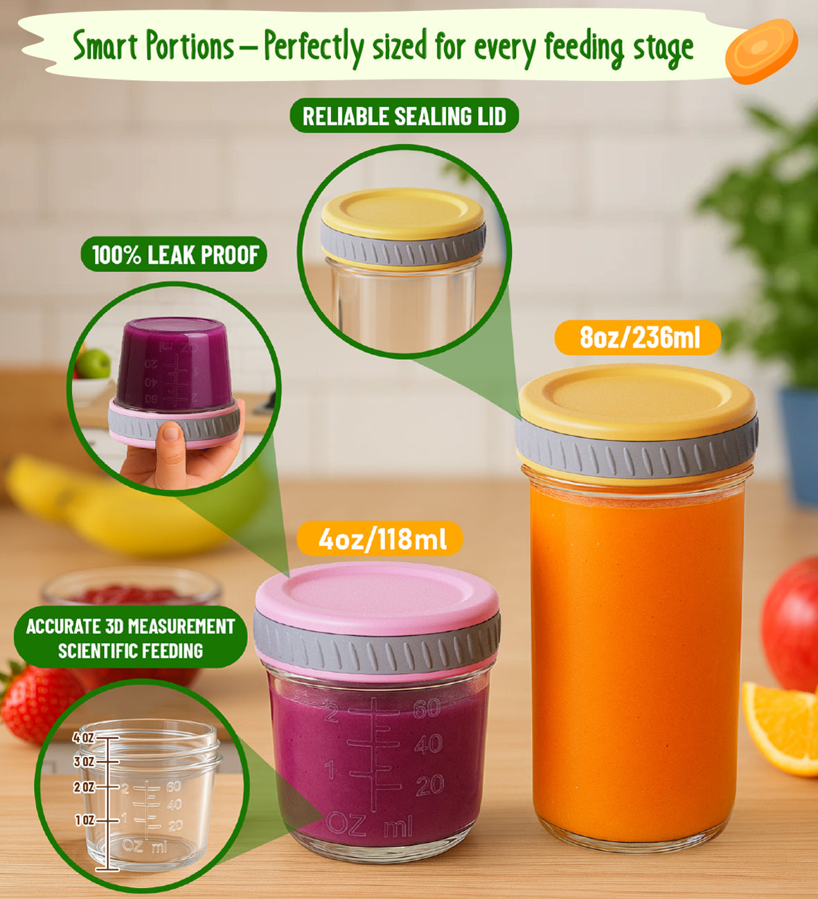Tronco 4 oz & 8 oz Glass Food Storage Jars, 12-Pack