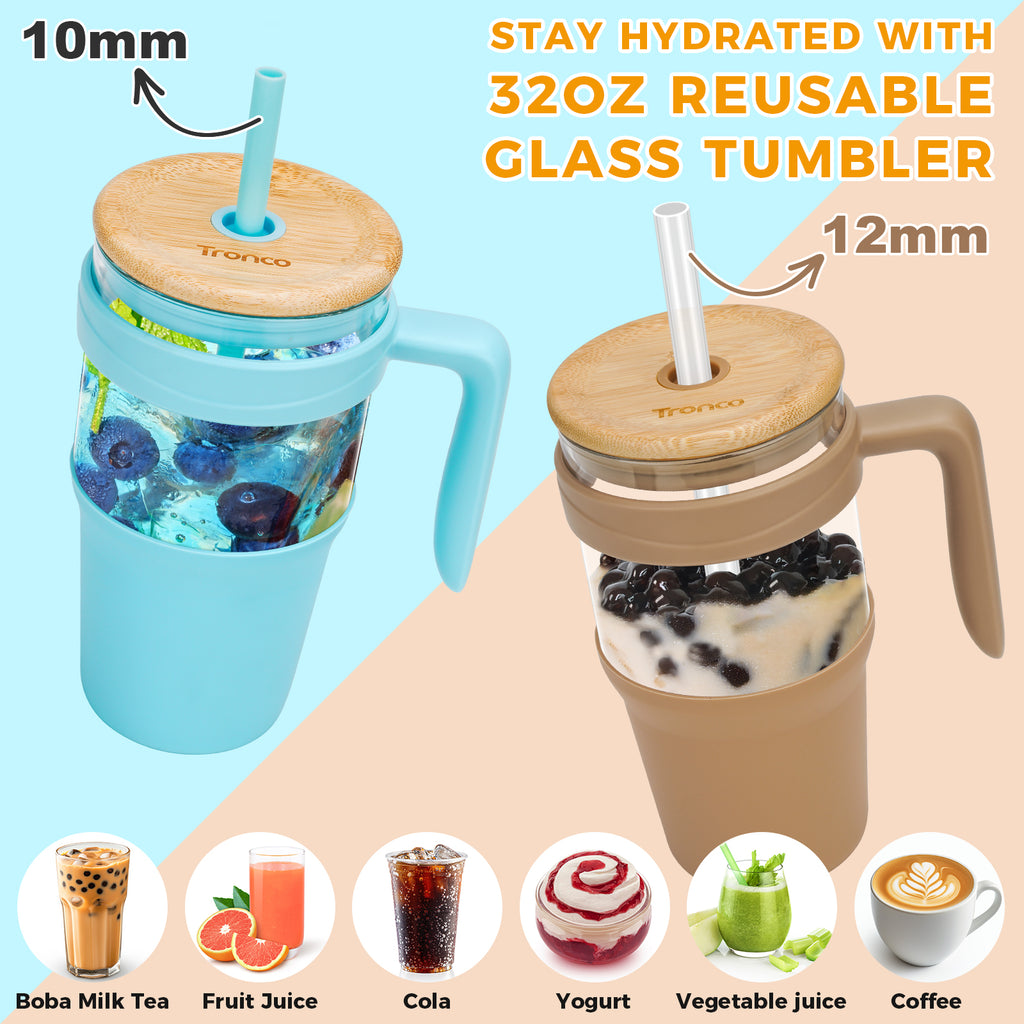 Tronco 32 oz Glass Tumbler with Handle and Flip Straw Lid