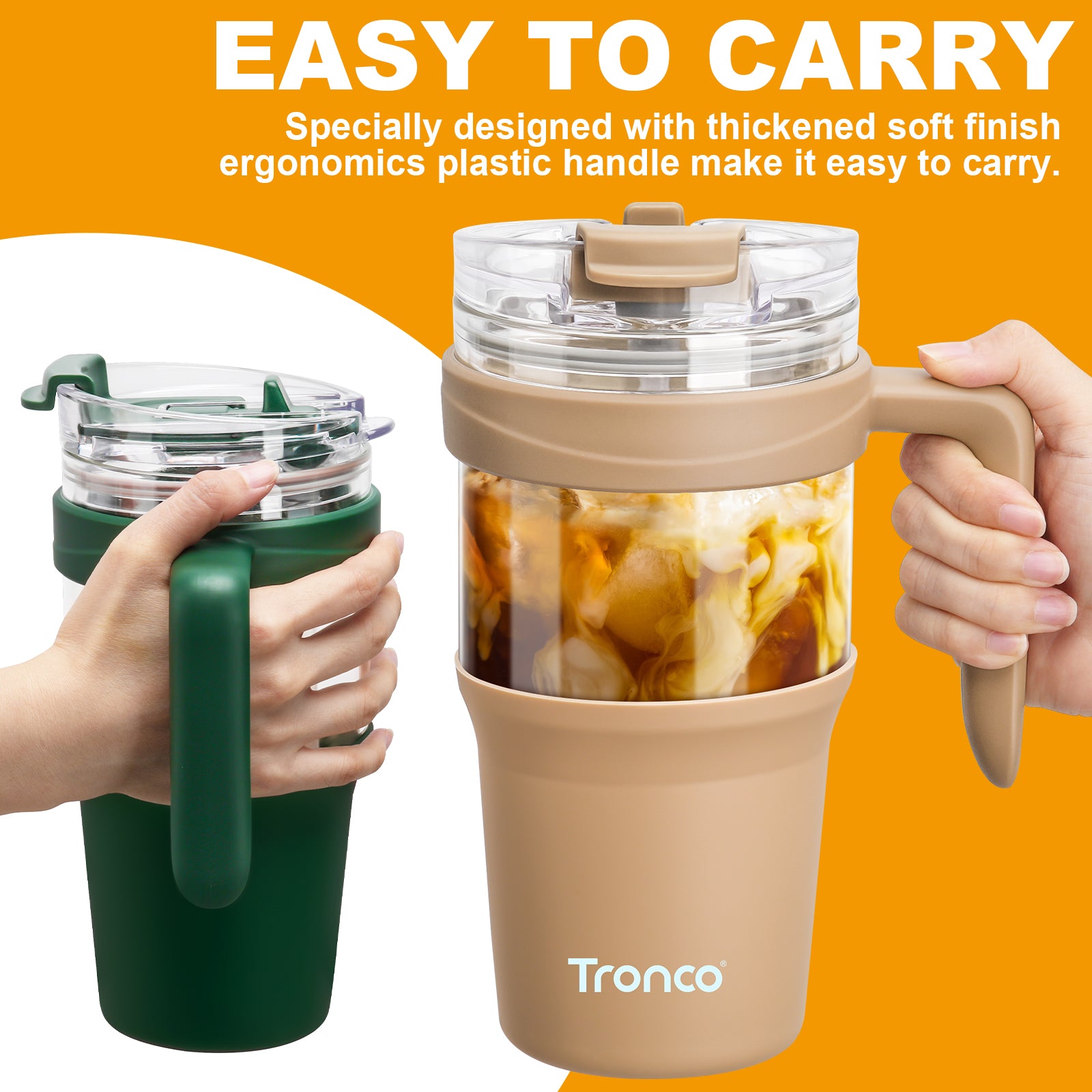 Tronco 32 oz Glass Tumbler with Handle and Bamboo Lid