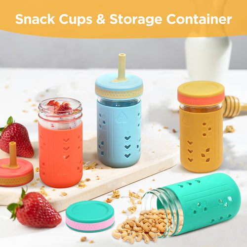 Tronco 12 oz Glass Sippy Cups for Kids, 4-Pack