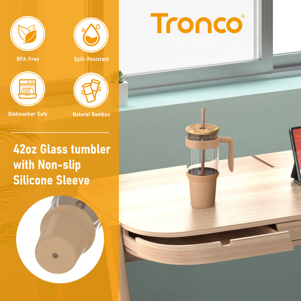 Tronco 40 oz Glass Tumbler with Handle and Flip Straw Lid