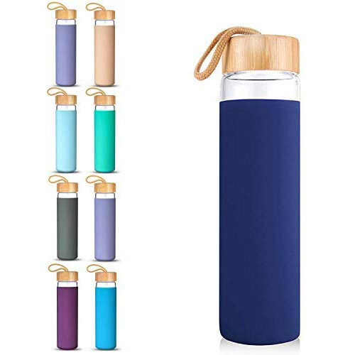 GetUSCart- Tronco 20oz Glass Tumbler Glass Water Bottle Straw Silicone  Protective Sleeve Bamboo Lid - BPA Free (Black/ 4-Pack)